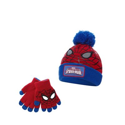Boys' red 'Spider-man' beanie hat and gloves set